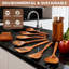 Ensemble d'ustensiles en bois de teck 9 pièces avec support et cuillère, cuillères et spatules en bois naturel pour la cuisine, ustensiles de cuisine anti-rayures