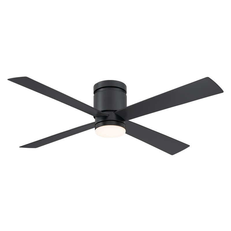 Kwartet 52 inch Indoor/Outdoor Flush Mount Ceiling Fan with LED CCT Select Light Kit and Remote Control - Black with Black blades