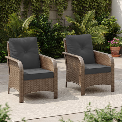 Deux chaises simples d'extérieur en rotin tissé