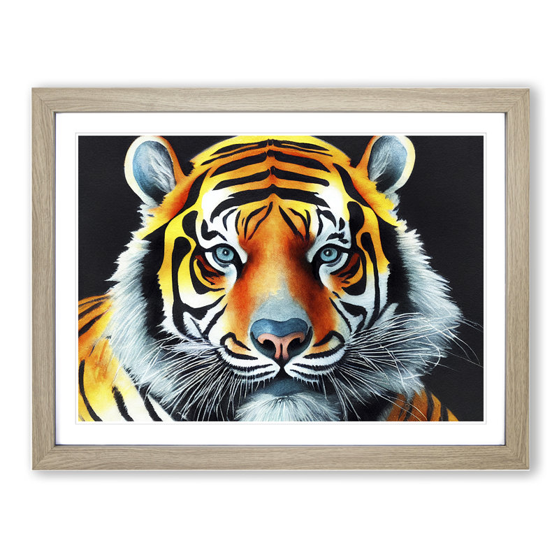 Watercolour Tiger Vol.2 - Single Picture Frame Print, 46cm H x 64cm W, Grey