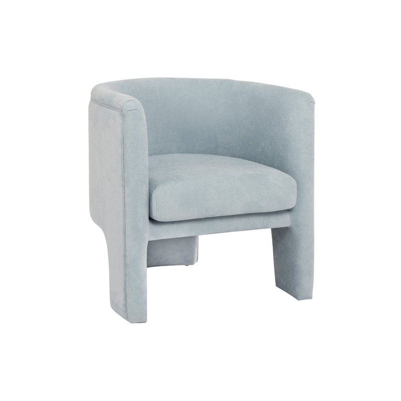 Fauteuil demi-tonneau rembourré Lansky, Chenille bleu clair