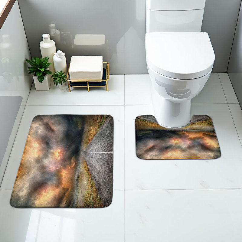  Ensemble de tapis de salle de bain orange et gris 2 pièces