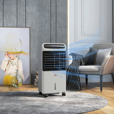 Refroidisseur d'air par évaporation 32 po avec réservoir d'eau 3,2 gallons, oscillant à 60 °, ventilateur de glace 3-en-1, refroidisseur de marais portable avec humidificateur pour bureau à domicile, 3 modes, 3 vitesses, minuterie 12H, télécommande, gris