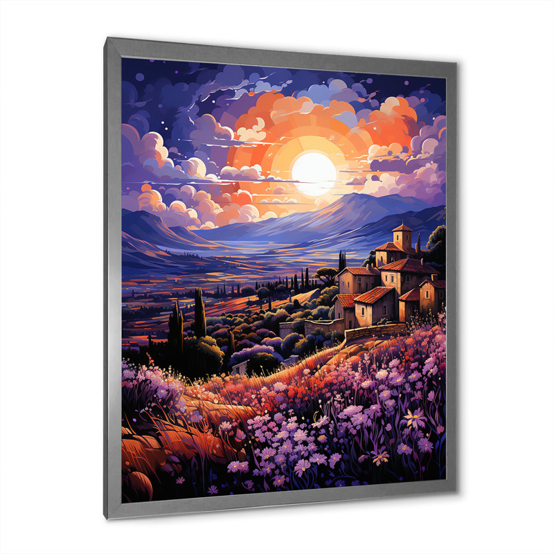 Espagne, champs de lavande I - art mural sur toile florale, H 40 po x l 30 po x P 1,5 po, Cadre photo gris
