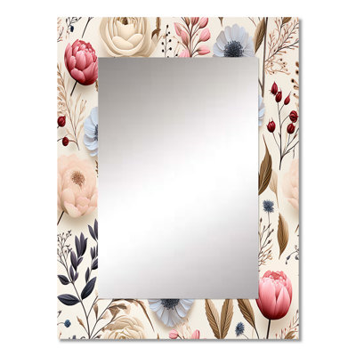 Berngar Ethereal Botanicals Ranunculus Pattern - Floral Wall Mirror, Cottage Decorative Mirror, Printed Metal Art