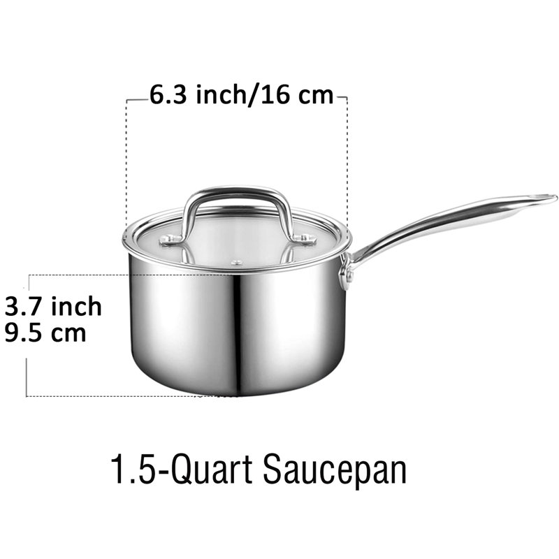 1.5 Quart Stainless Steel Saucepan with Glass Lid
