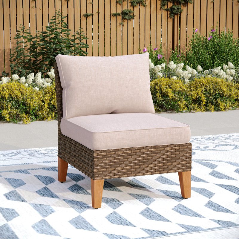 Argyri Armless Wicker Outdoor Patio Chair with Cushion, Beige