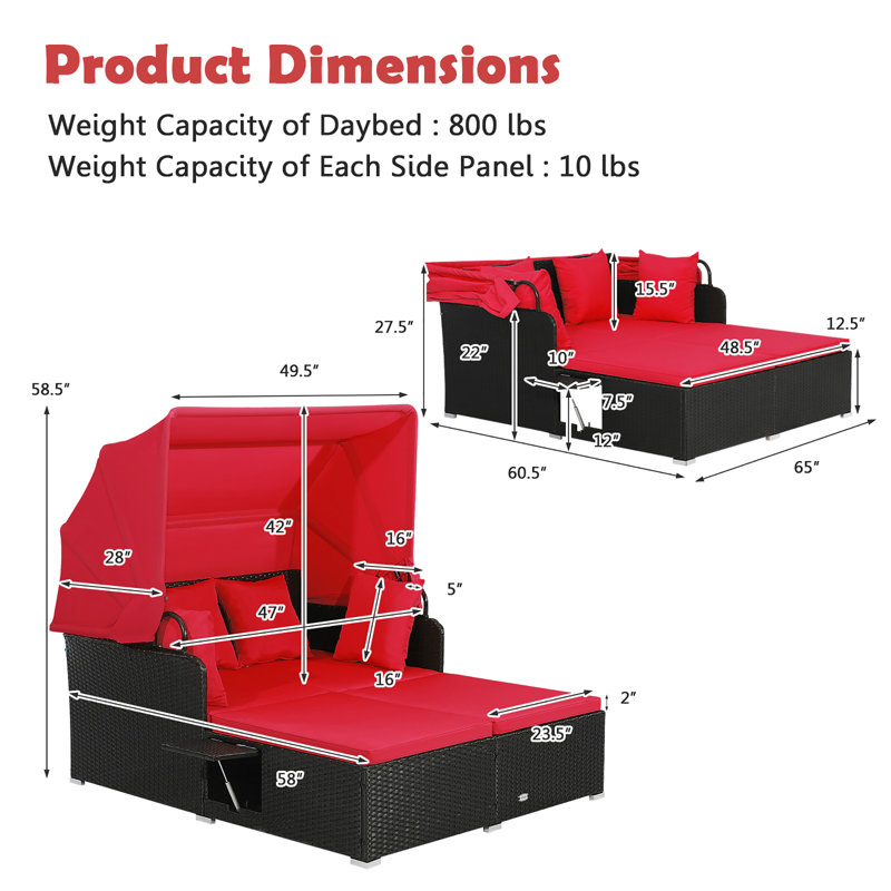 Ardelis Outdoor Chaise Lounge with cushions, Red
