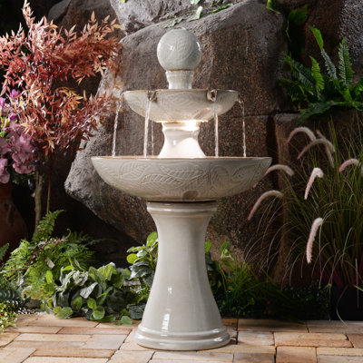 Stockton Handcrafted Indoor Outdoor Ceramic / Porcelain Floor Fountain with Lights