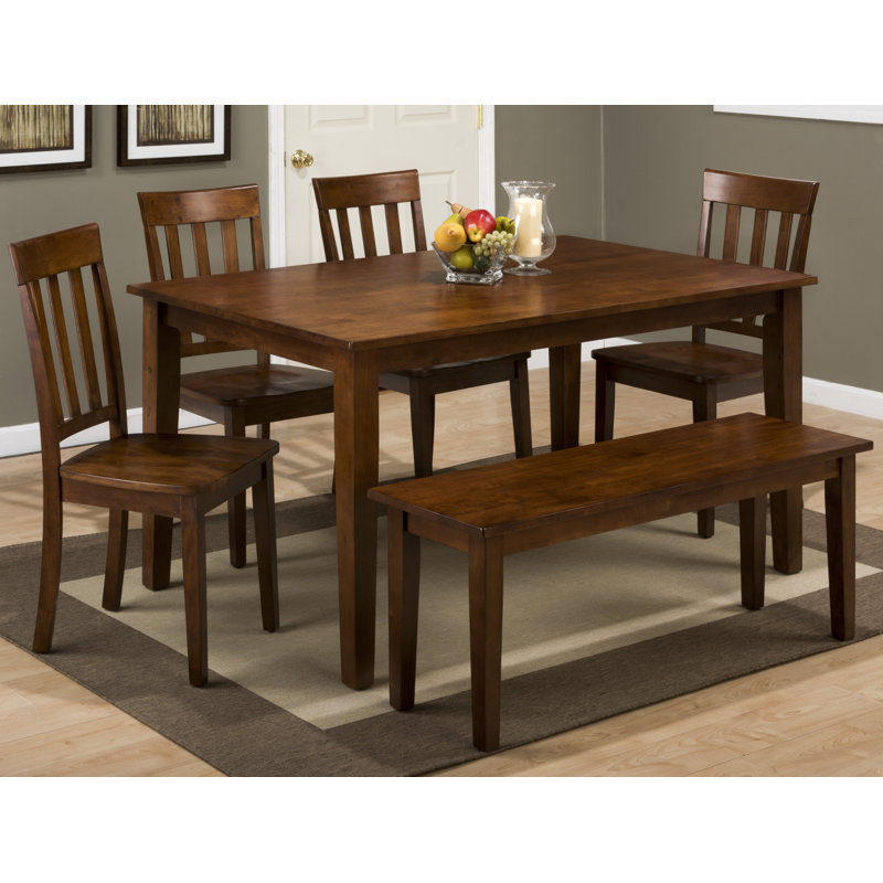 Solid Wood Top Four Leg Dining Set, Caramel