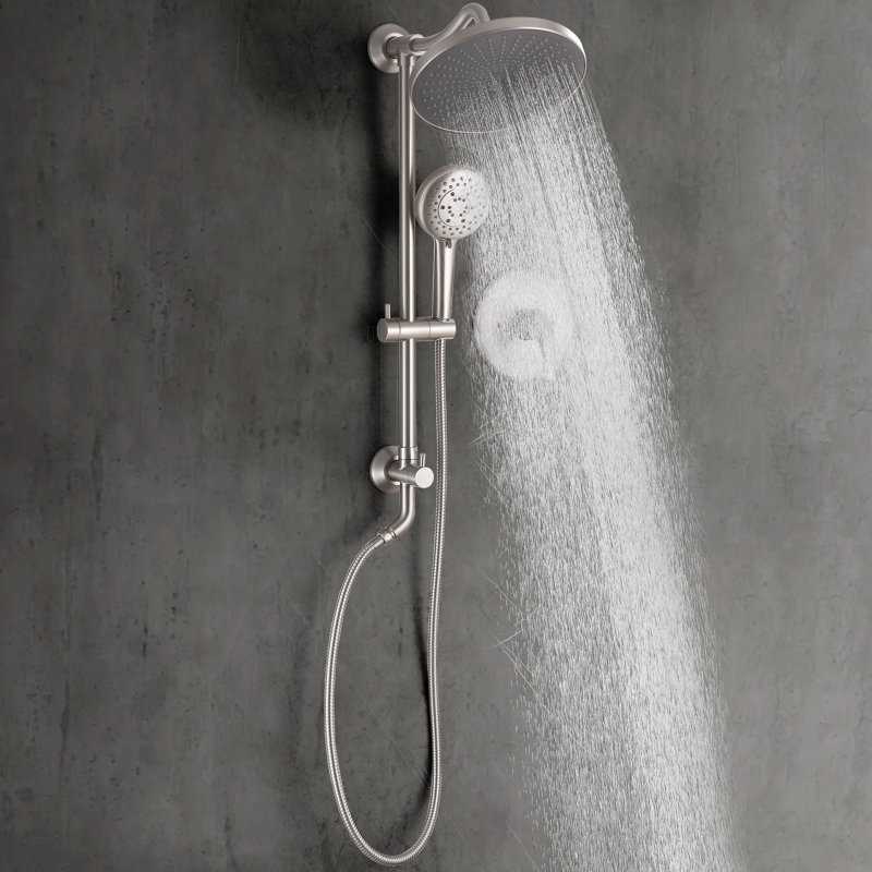 Système de douche mural à pression équilibrée, pomme de douche à pluie 10 "avec douchette coulissante 5 réglages