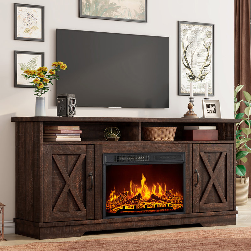 Chimira 63'' W TV Stand with Electric Fireplace Included, Reclaimed Barnwood, Reclaimed Barnwood