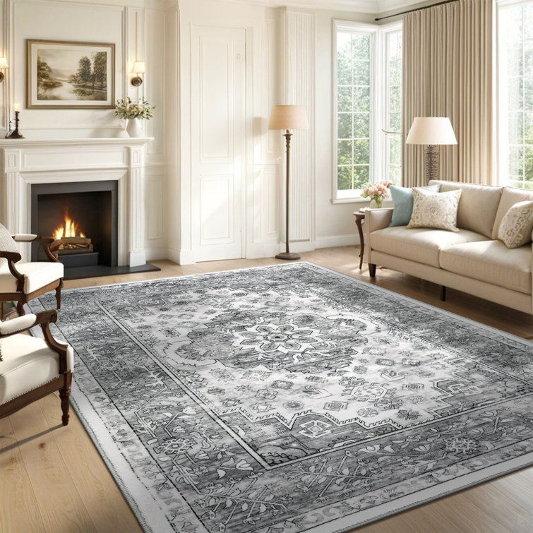 Oriental Machine Washable Gray Area Rug