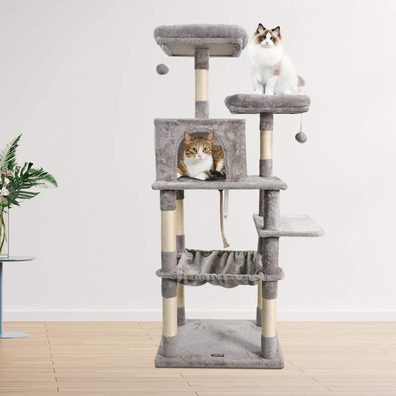 Arbre à chat avec perchoir en fausse fourrure 34 po GOOPAWS, crème