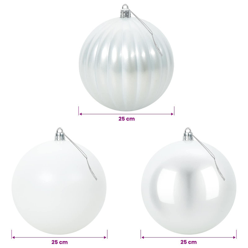 Christmas Ball Set Plastic Christmas Ball Ornaments, Ø 25 cm (3 pcs), White
