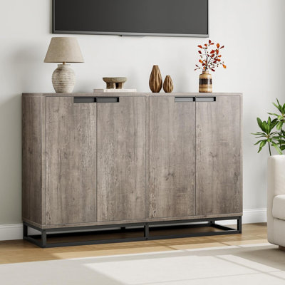 Buffet Sideboard Storage Cabinet, 55" Wide Entryway Console with 4 Doors & Adjustable Shelves, Modern Credenza, Storage Wood Coffee Bar Cabinet for Living Room, Dining Room, Kitchen, Grey