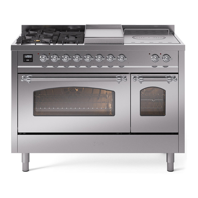 ILVE Nostalgie II 48 Dual Fuel Range, Stainless Steel/Chrome, Liquid Propane