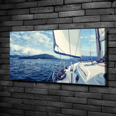 Yacht On The Background Of The Sea 1 Piece Wrapped Canvas Wall Art