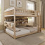 Lit superposé double au-dessus de double avec tablettes intégrées, lumières à changement de couleur et panneau perforé, beige-130819600