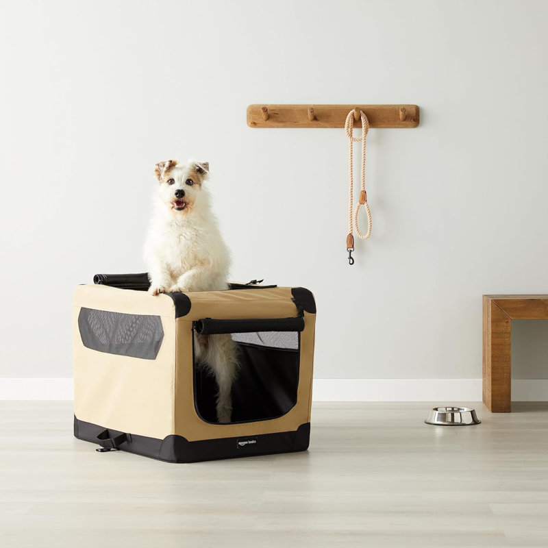 Cage de transport pour chien 2 portes pliable à côtés souples, brun clair, H 21,03 po x l 21,03 po x P 29,92 po