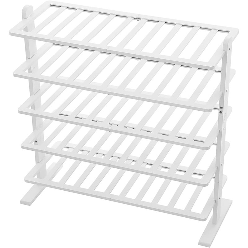 Étagère à chaussures blanche en bambou à 5 niveaux - Tablette robuste et peu encombrante pour les vestibules et les garde-robes