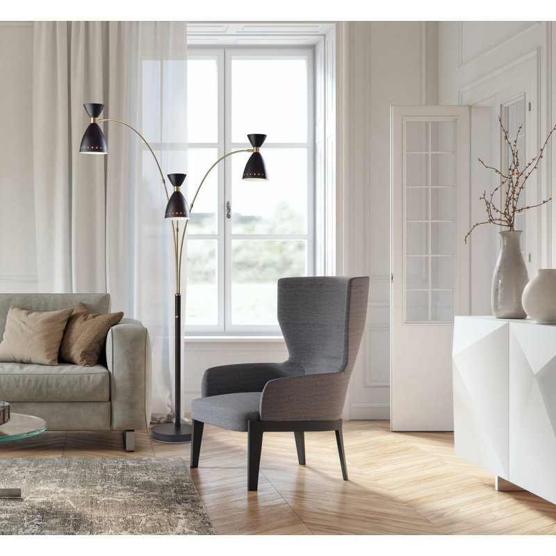 Bimini 82'' Arched Floor Lamp, Black/Brass, Black