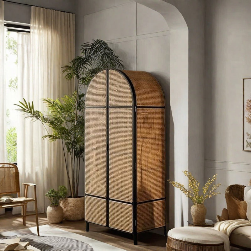 Armoire moderne en rotin, Noir, H 78,74 po x l 33,46 po x P 21,65 po