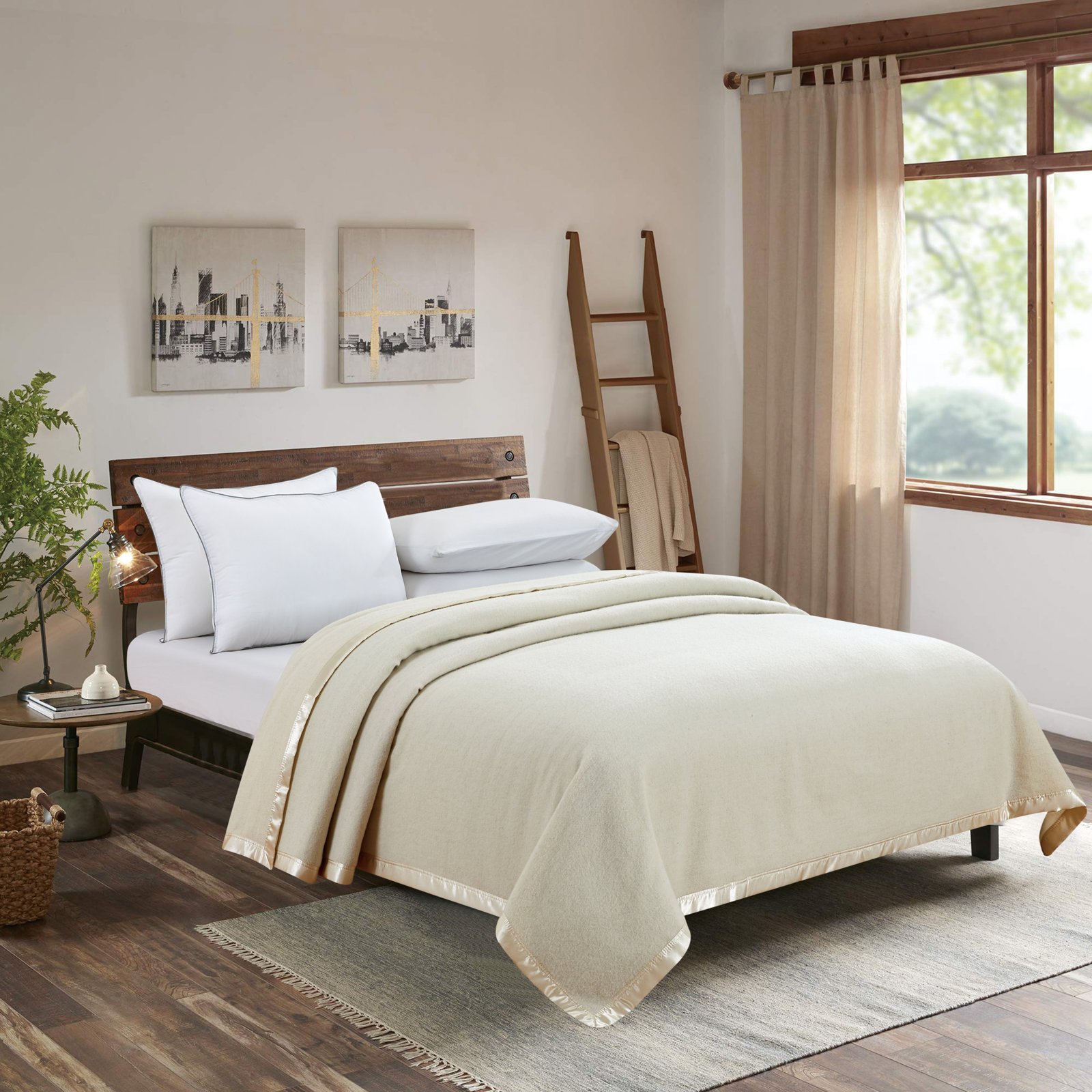 Adli Wool Throw Blanket, Ivory, Queen