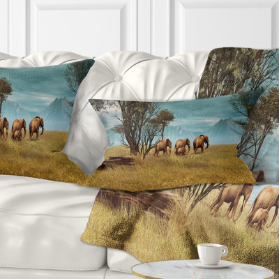 Panorama des éléphants d'Afrique - Coussin imprimé animal