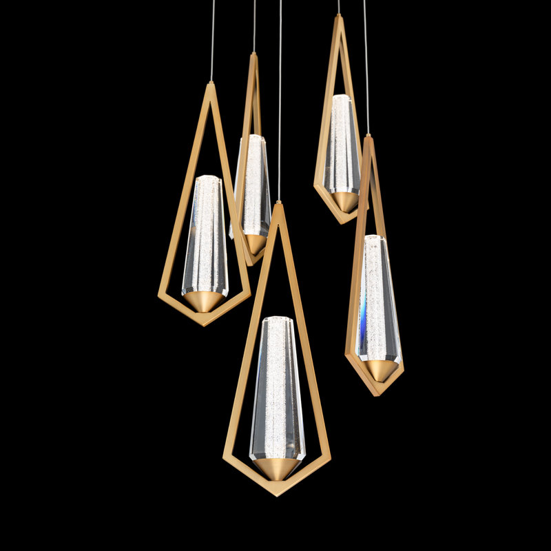 Devotion Crystal LED Multi-Light Pendant, 5 Lights,  18" H x 17" W x 17" D, Aged Brass