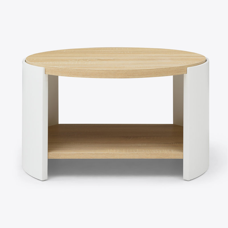 31"Round 2-Tier Coffee Table with Storage Shelf