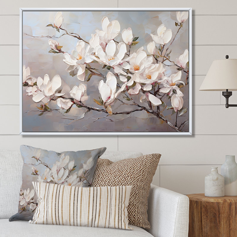 Magnolias roses I, H 12 po x l 20 po x P 1 po, Cadre naturel flottant