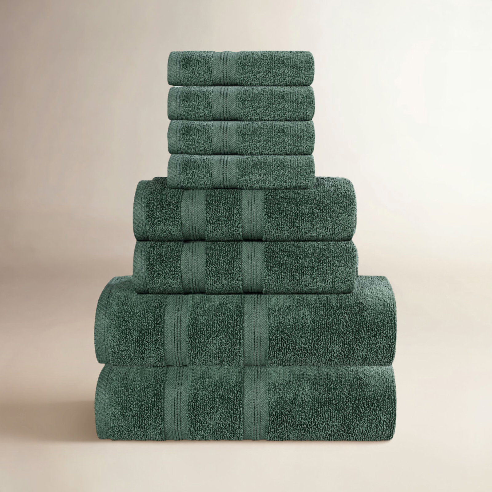 8-Piece Zero-Twist Cotton Towel Set, Forest Green