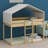 House-Shaped Solid Wood Bed Frame With Full-Length Guardrails, Slat Support,Tent And Ladder-1302391295