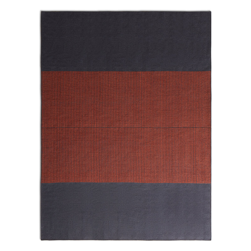 Light Between Wool Striped Area Rug in Indigo/Red, Rectangle 9' x 12'