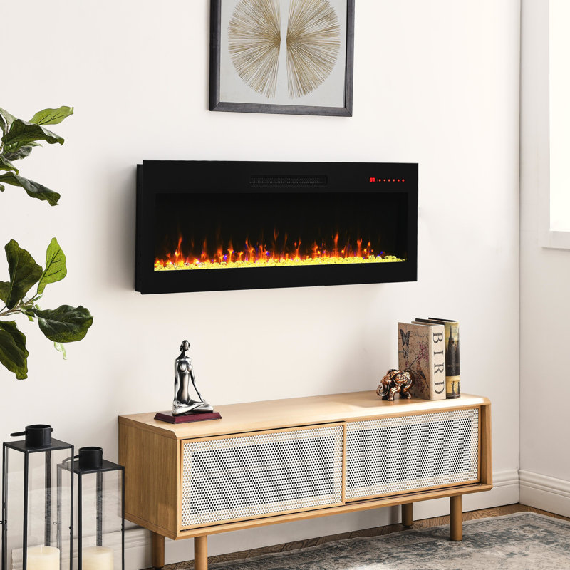 42" Electric Fireplace, Double Protection, 16 Flame Colours, Mounted & Built-In Style Wall Fireplace 42", 5000 /H Heat Output, Remote Control, 5 Settings Of Brightness