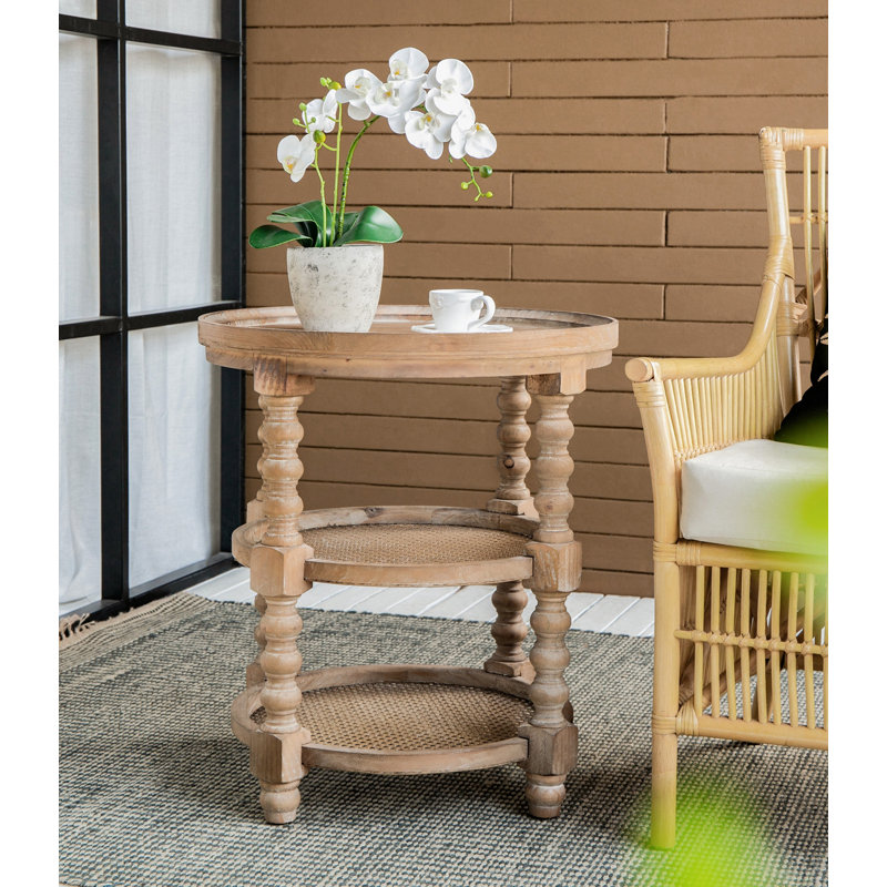 Alberteen Round 3-Tiered Side Table, Natural End Table for Lving Room Bedroom Entryway, 25.2" H x 23.5" W x 23.5" D, Brown