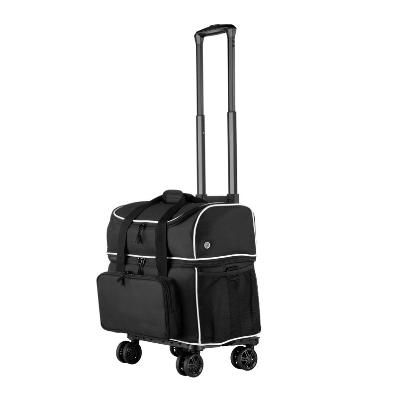 Sac de bowling à roulettes pour 2 boules avec compartiment à chaussures séparé et poignée rétractable, en tissu Oxford noir