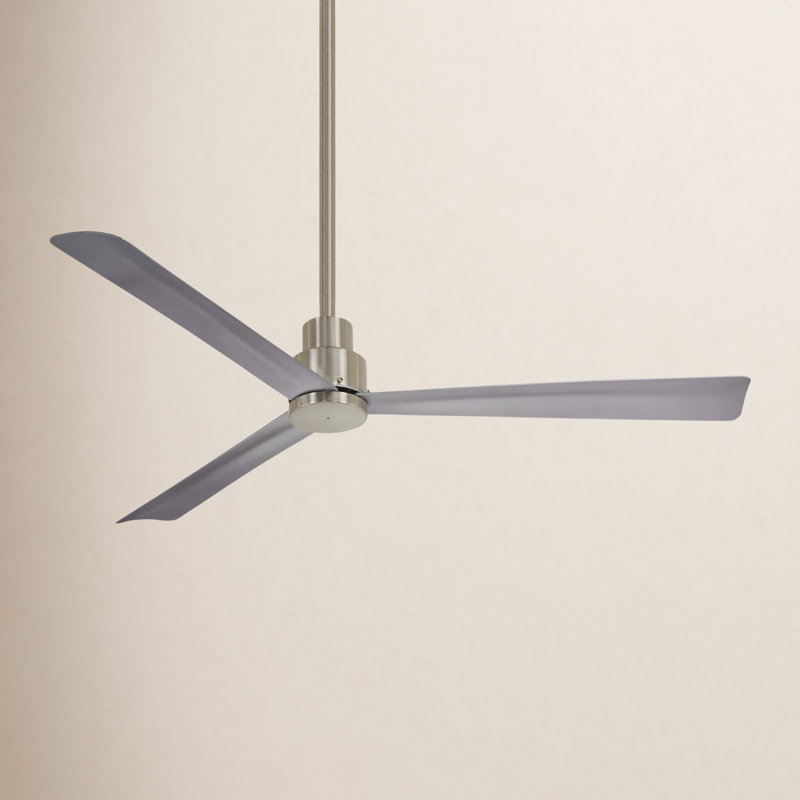 52" Simple 3 - Blade Outdoor Standard Ceiling Fan with Remote Control, Brushed Nickel