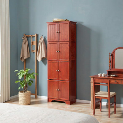 Elegant 72.4" Tall Cherry Storage Cabinet with 8 Doors and 4 Shelves - Versatile Organization for Living Room, Kitchen & Office