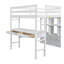 Lit mezzanine double avec bureau intégré avec deux tiroirs et tablettes et tiroirs de rangement, blanc