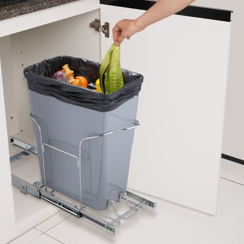 VEVOR Pull-Out Trash Can, 29L Single Bin Incluede, Under Mount Kitchen Waste Container With Slide, Handle And Door Mounting Kit