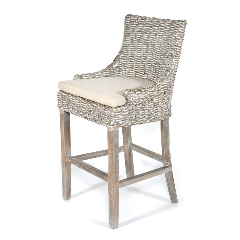 Upholstered Counter Stool with Solid Wood Frame, Bar Stool (28.5" Seat Height), Gray
