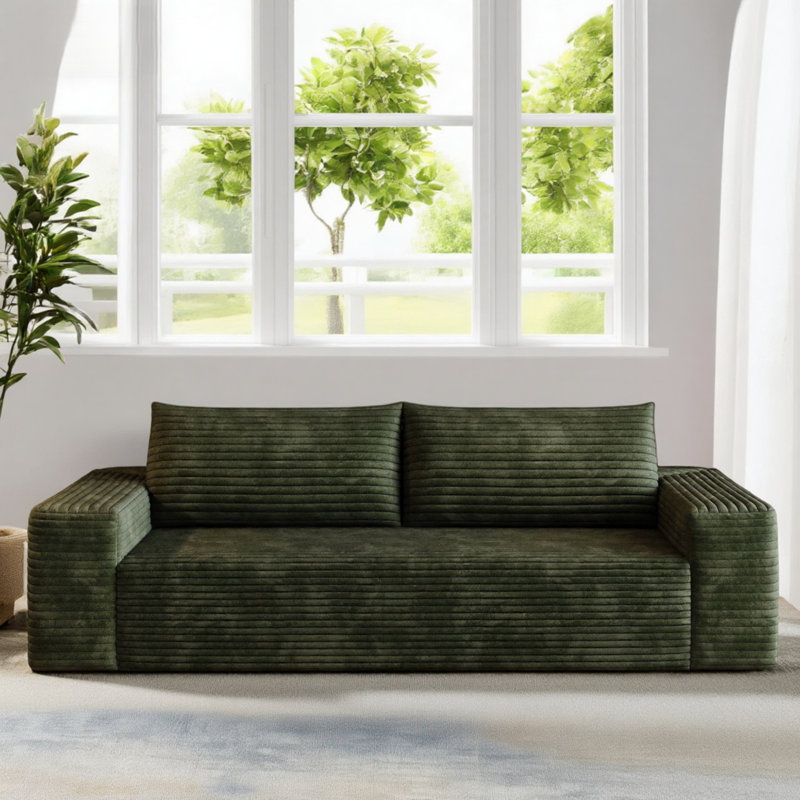 Boneless 71" 2-Seater Corduroy Sofa, Deep Seat Couch, No Assembly Required, Green