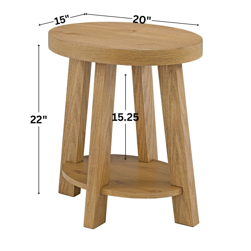 Wiese Wood Oval End Table With Shelf, Prairie Oak Natural