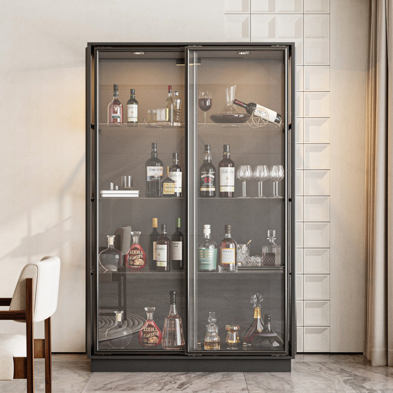 74.8"H Modern China Cabinet With Glass Sliding Doors & LED Lighting