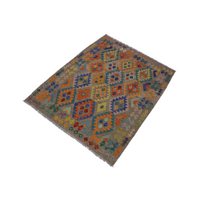 Madee Geometric Handmade Rectangle 5' x 6'6" Wool Area Rug in Dark Brown/Yellow/Orange