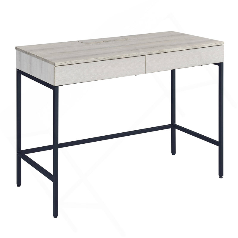 Bureau d'écriture naturel et noir avec 2 tiroirs