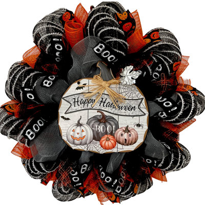 Happy Halloween Wreath Stacked Pumpkins