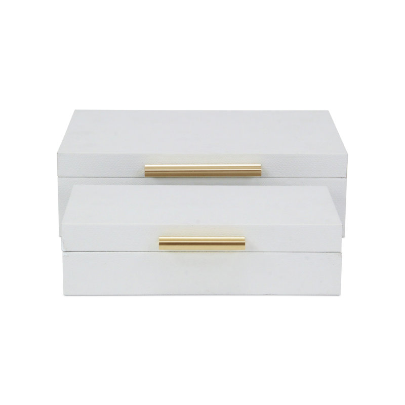 Rebeka 2 Piece Faux Leather Decorative Box Set, White